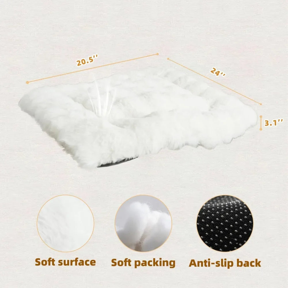 Retro Style White Wooden Cat and Dog Bed with Non-Slip Bottom, 25.1 x 21.6 Inches