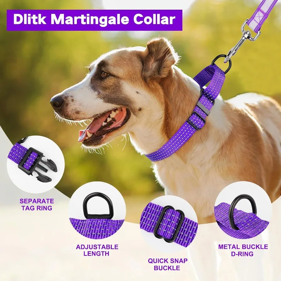 Martingale Dog Collars Adjustable Reflective Nylon Dog Collar for Training Dogs No Pull Dog Choker Collar for Medium Large Dogs