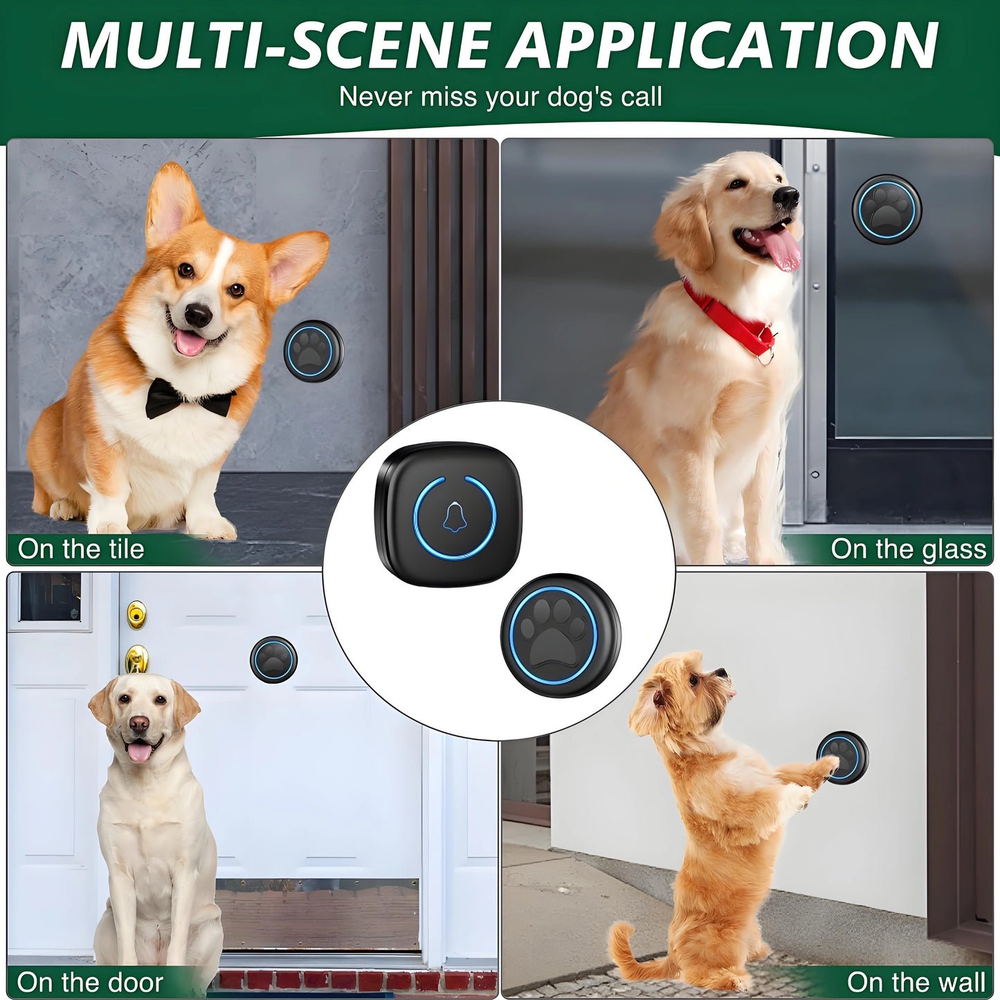 Wireless Dog Doorbell for Potty Training | 1000ft Range & IP65 Weatherproof | Gentle Nose Tap Buttons + Customizable Alerts