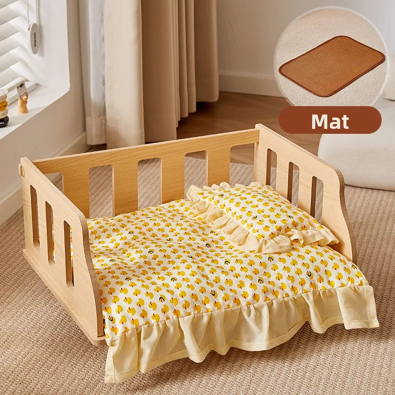 Wooden Dog Bed Four Seasons Universal Teddy Small Dog Summer Special Bed Suspended Off-the-und Pet Wood Bed