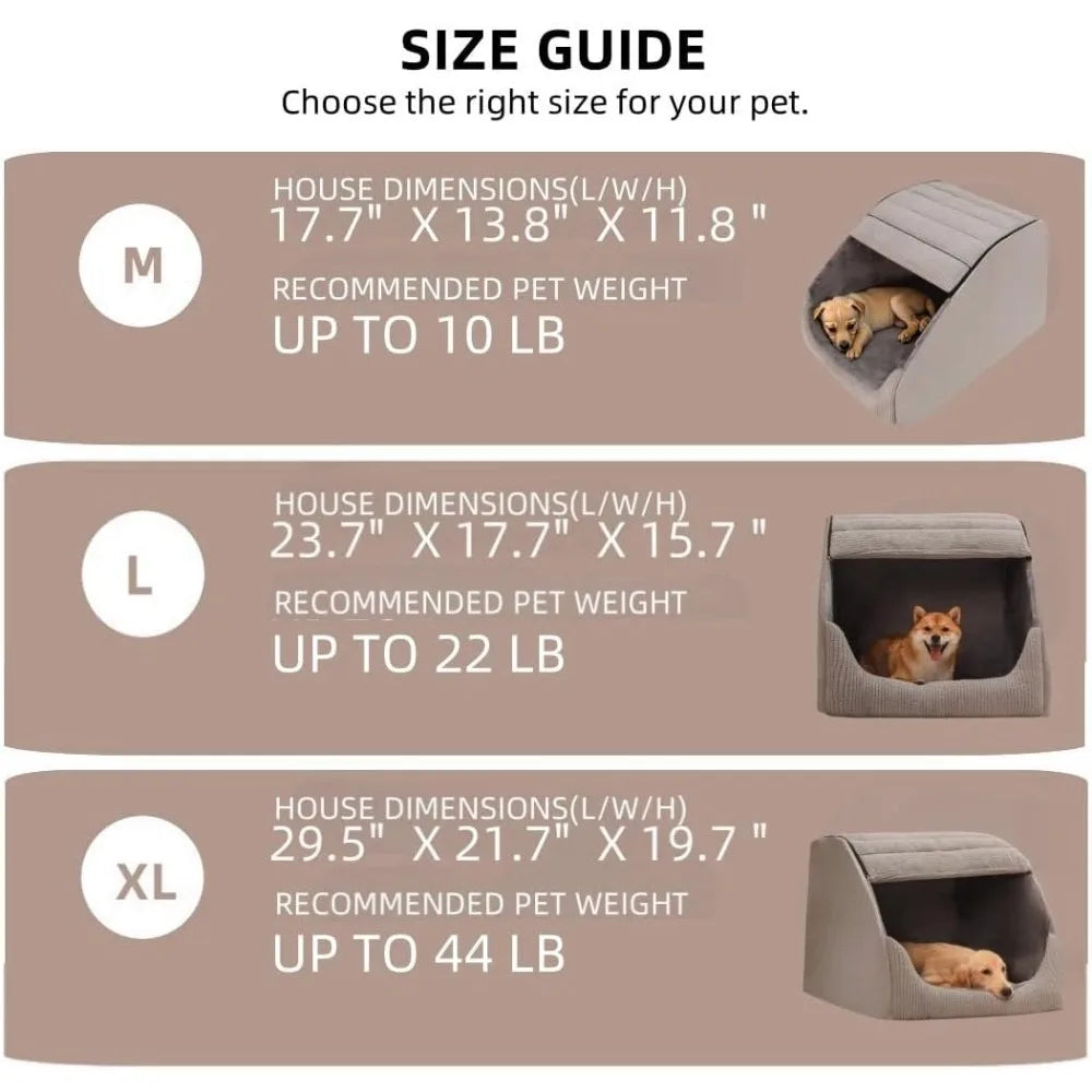 Dog Bed House, Cozy Dog House Indoor, Memory Sponge, Plush Dog Cave Bed Crate Cushion with Non-Slip Bottom