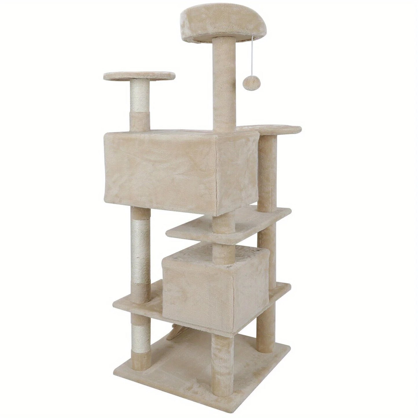 Grey/Beige/Blue/Brown 53 inch Cat Tree Tower Activity Center Playhouse Apartment