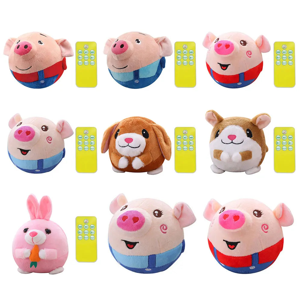 Cartoon Pig Active Moving Pet Plush Toy Washable Talking Moving Dog Ball Toy USB Rechargeable Pet Bouncing Balls for Dogs Cats