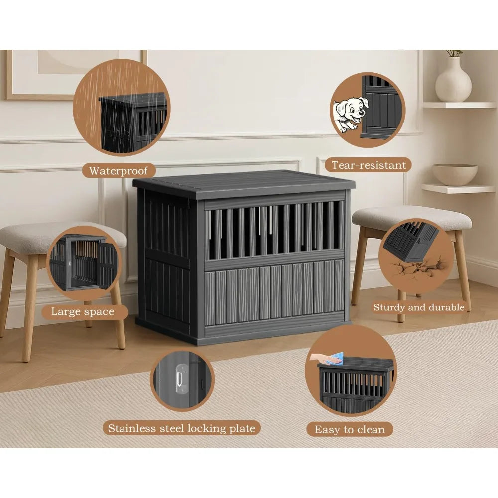 Vixzen Dog Crate Furniture for Small to Large Dogs,Decorative Resin Kennel Indoor,Multifunctional Dog Crate with Locking Buckle,