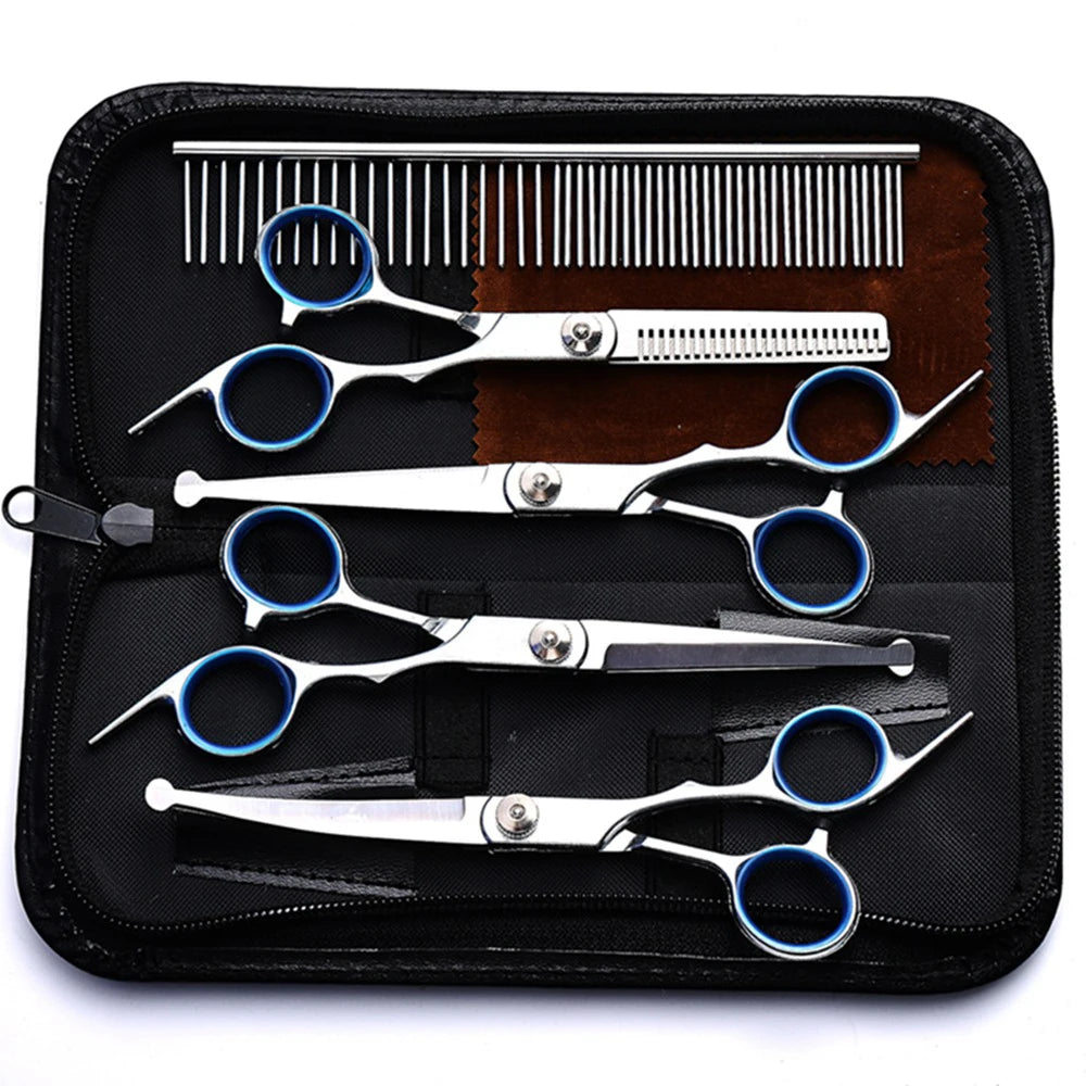 7" Pet Grooming Scissors 4 Styles Stainless Steel Straight Curved Scissors Thinning Shears Pet Beauty Scissors
