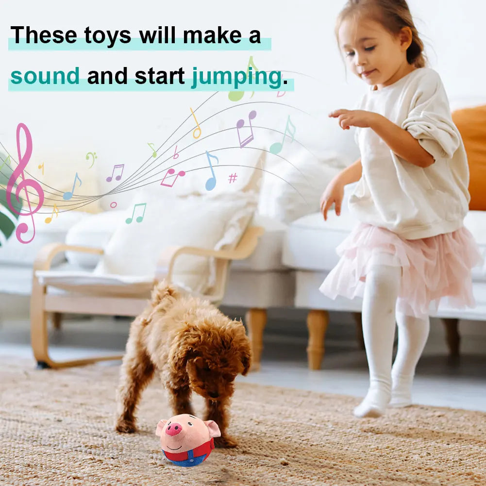 Cartoon Pig Active Moving Pet Plush Toy Washable Talking Moving Dog Ball Toy USB Rechargeable Pet Bouncing Balls for Dogs Cats