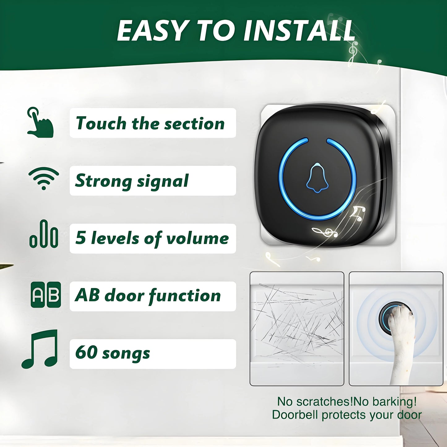 Wireless Dog Doorbell for Potty Training | 1000ft Range & IP65 Weatherproof | Gentle Nose Tap Buttons + Customizable Alerts