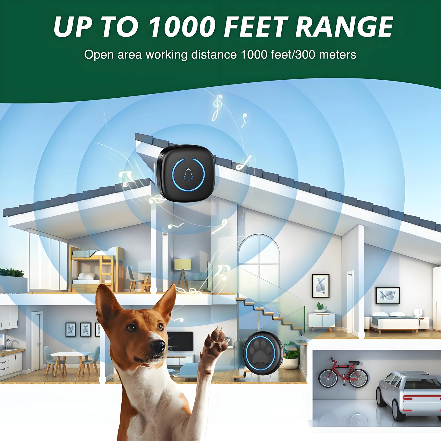 Wireless Dog Doorbell for Potty Training | 1000ft Range & IP65 Weatherproof | Gentle Nose Tap Buttons + Customizable Alerts