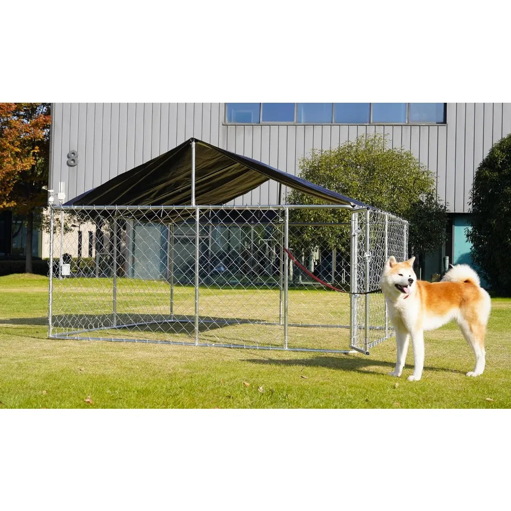 Outdoor Dog Enclosure Heavy Duty Dog Kennel House Mesh Dog Big Cage Pet Kennel Steel Fence with Secure Lock