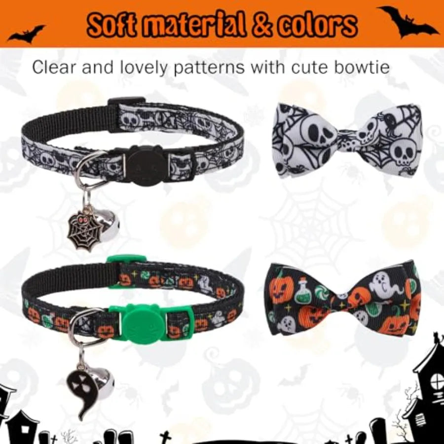 Cat Collar Breakaway Halloween Theme 3 Pack Safety Collars Pet Accessory for Outdoor and House Cats Kittens White Black