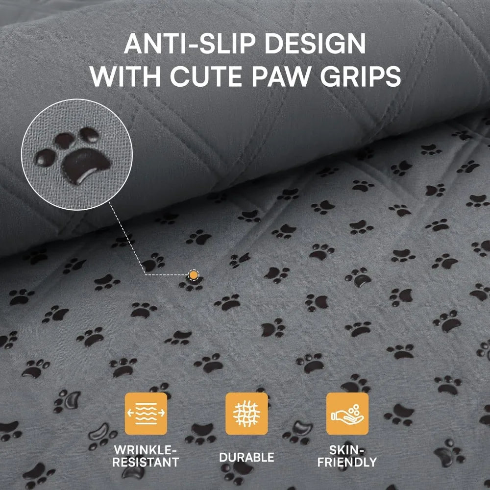100% Waterproof Couch Cover Blanket for Dogs Anti-Slip Pet Couch Protector Sofa Mat Puppy Cat with Non-Slip Bottom, Grey, 30x70