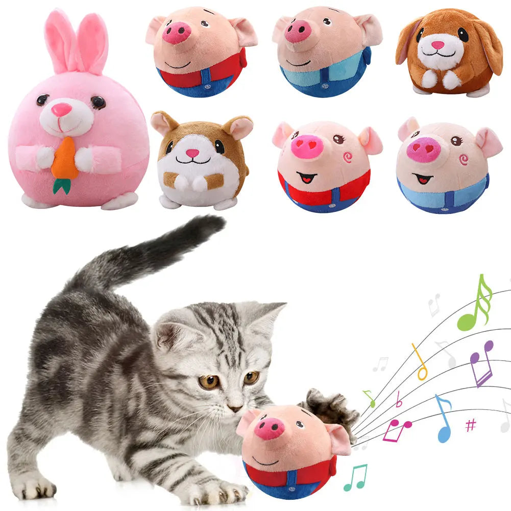 Cartoon Pig Active Moving Pet Plush Toy Washable Talking Moving Dog Ball Toy USB Rechargeable Pet Bouncing Balls for Dogs Cats