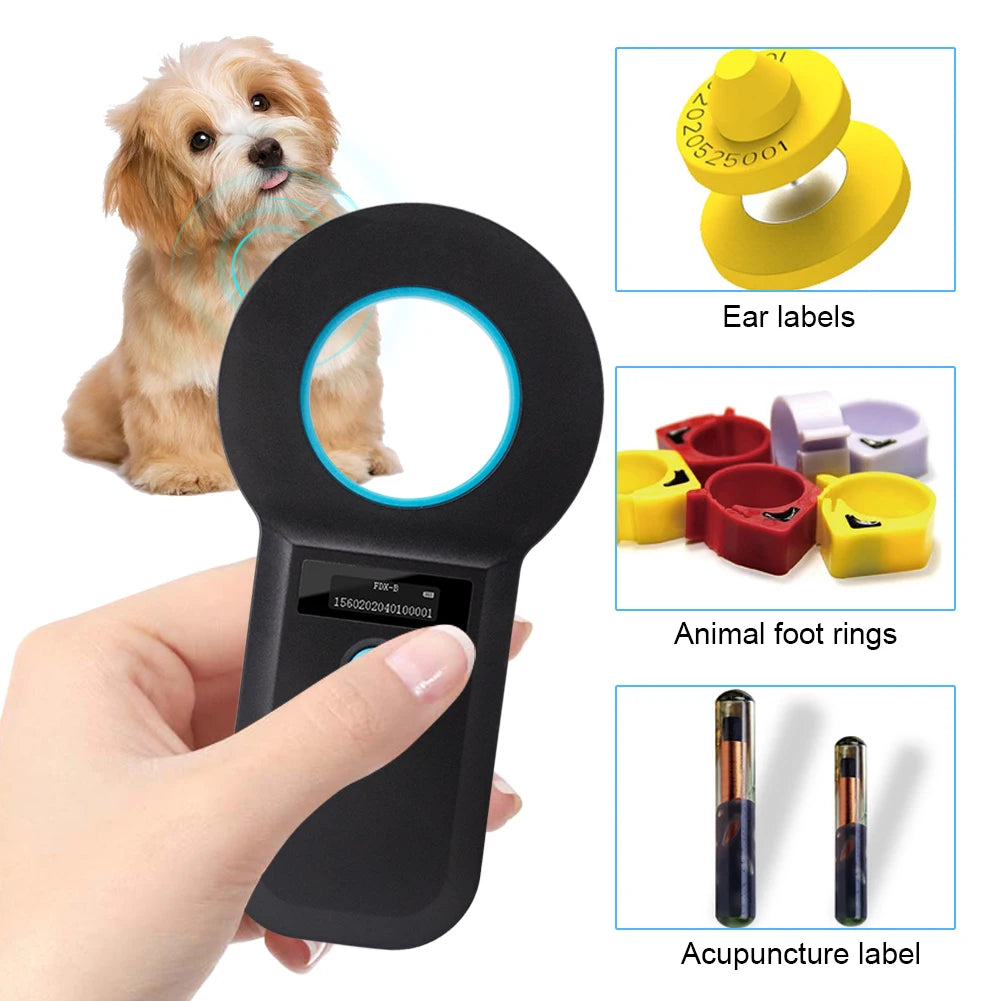 Pet Scanner ISO11784/85 FDX-B Animal Pet ID Reader Chip Transponder 134.2Khz/125Khz EMID RFID Handheld Animal Microchip Reader