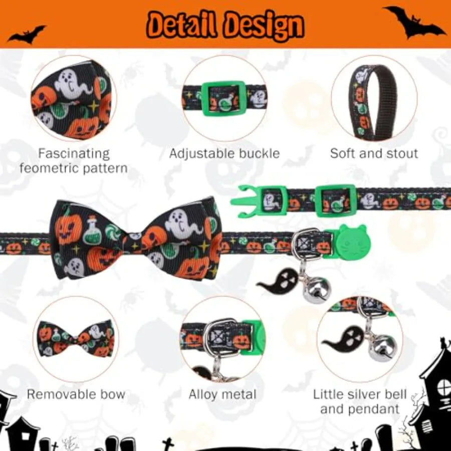 Cat Collar Breakaway Halloween Theme 3 Pack Safety Collars Pet Accessory for Outdoor and House Cats Kittens White Black