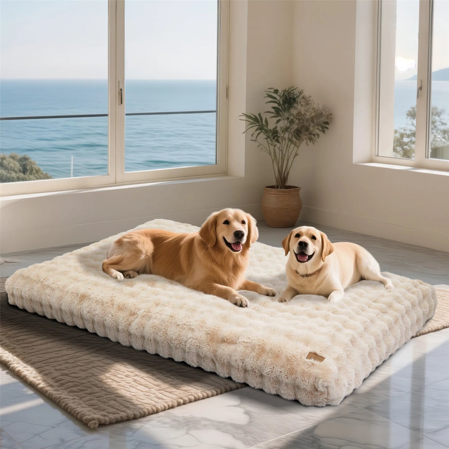 Fluffy Dog Crate Bed for Extra Large Dogs, Plush Faux Fur Crate Pad, Calming Anti Anxiety Dog Bed, Washable Soft Warm Crate