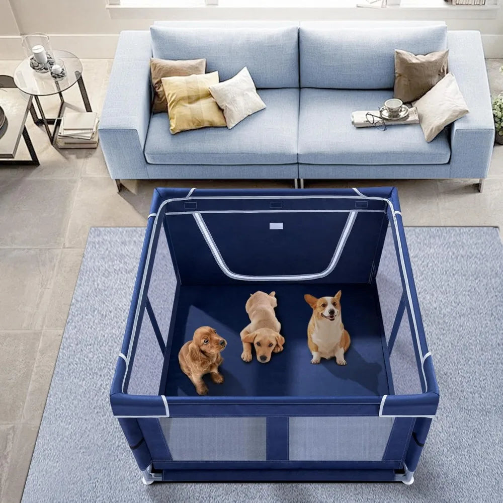 Puppy Playpen Indoor for Small Pets,Dog Play Pen with Gate, Portable Oxford Fabric Pet Exercise Pen, Anti-Tipping Enclosure