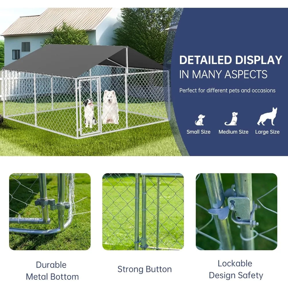 Outdoor Dog Enclosure Heavy Duty Dog Kennel House Mesh Dog Big Cage Pet Kennel Steel Fence with Secure Lock