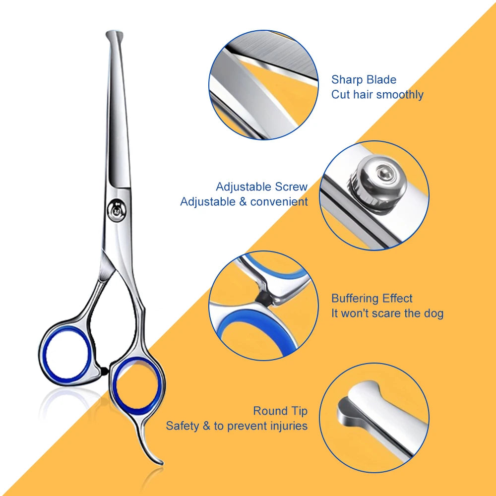 7" Pet Grooming Scissors 4 Styles Stainless Steel Straight Curved Scissors Thinning Shears Pet Beauty Scissors