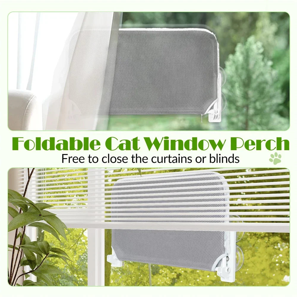 Foldable Cat Window Hammock Bed Seat with 4 Suction Cups Reversible Two Fabrics 40Lbs Load Glass Mounted for Sunbathing