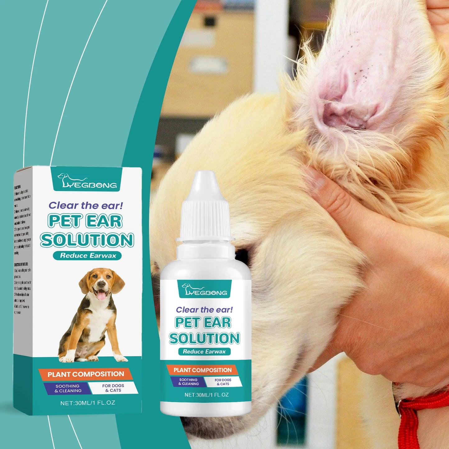 Yegbong 30ml Pet Ear Cleaner Drops Ear Mite Remove Relieve Itching Cleaning Earwax Buildup Nourish Dog Cat Ear Deodorant Drops