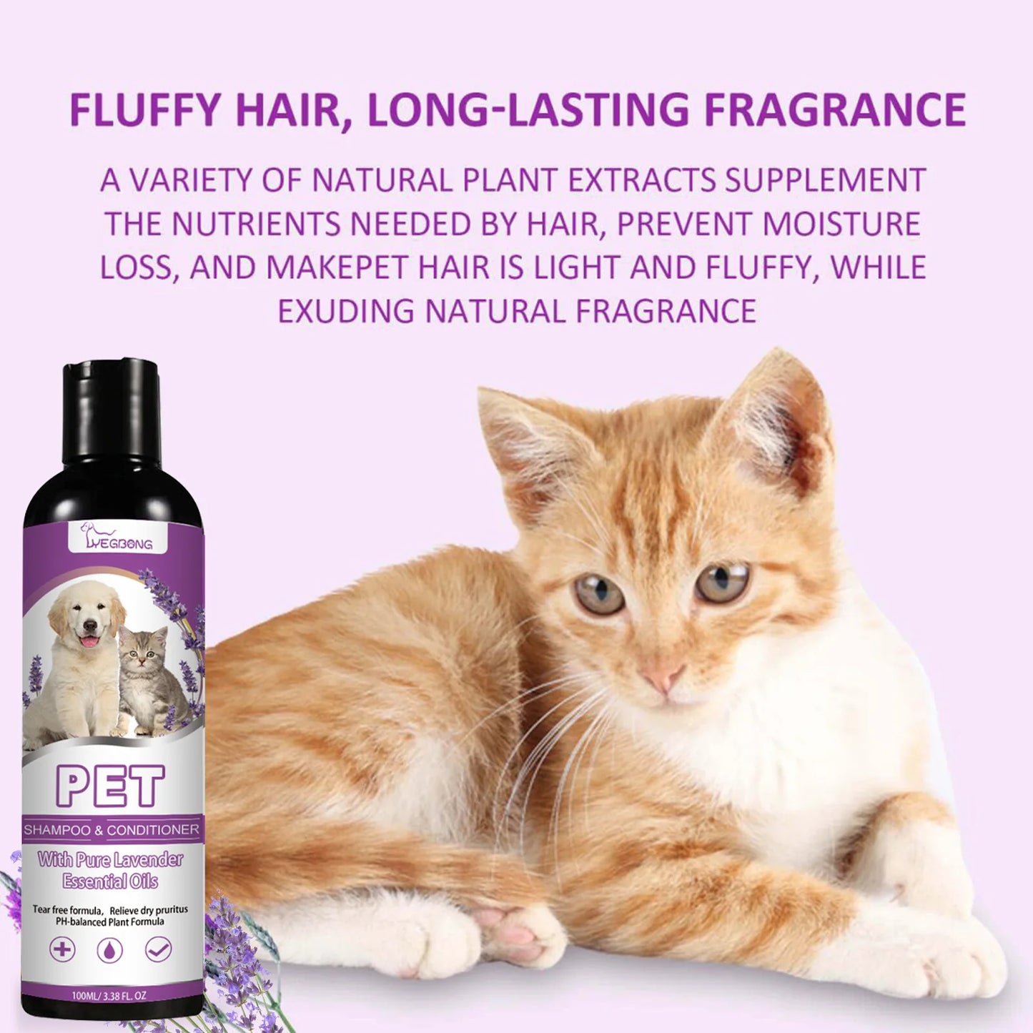 Yegbong 100ml Pet Shampoo Conditioner Hair Smooth Cat Dog Hair Softening Relieve Itching Ph Balance Cleaning Dry Skin Relief Pet
