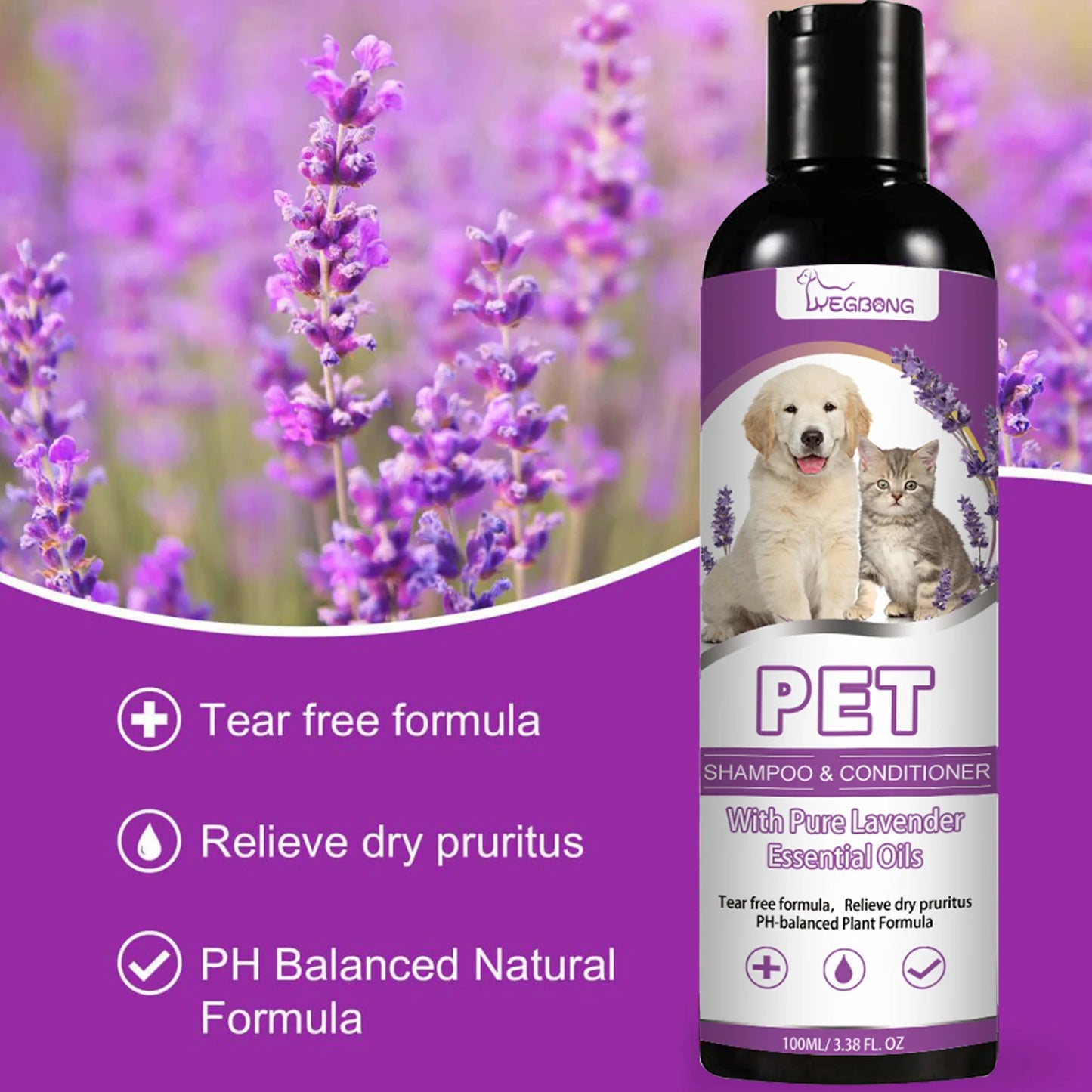 Yegbong 100ml Pet Shampoo Conditioner Hair Smooth Cat Dog Hair Softening Relieve Itching Ph Balance Cleaning Dry Skin Relief Pet