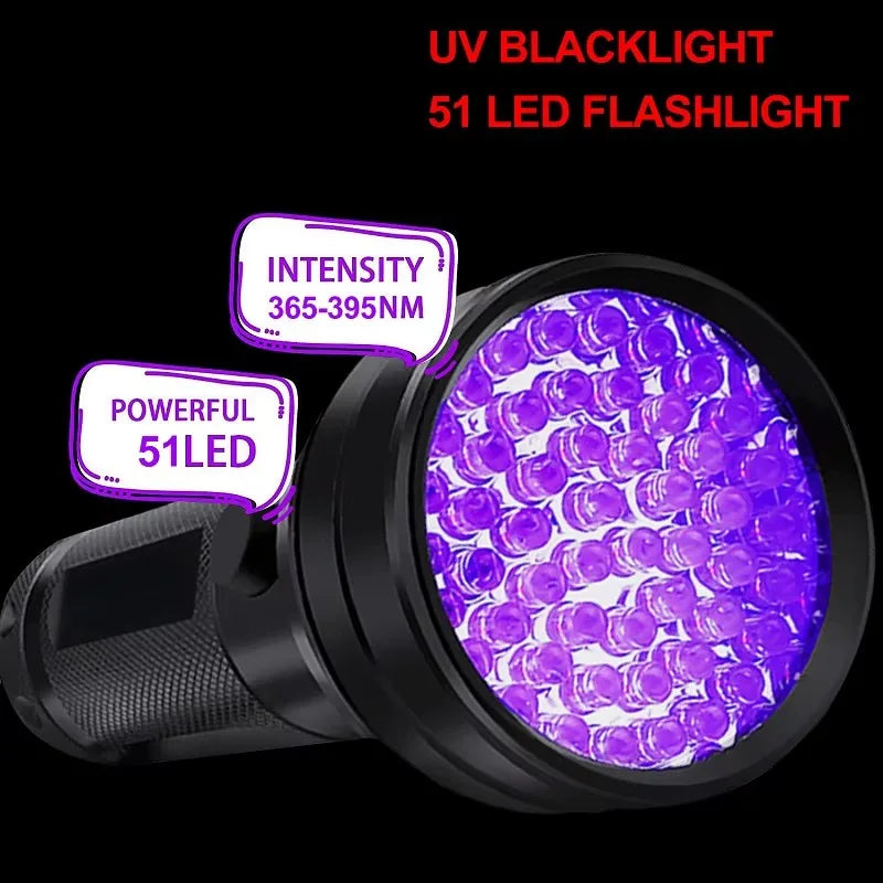 51 LED UV Flashlight Black Light - Portable flashlight for detecting pet urine, scorpions, and human body painting