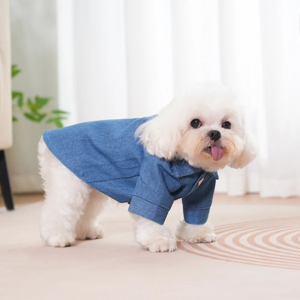 Tanpopo Spring Summer Costume Cats Clothes Stylish Simple Dog Denim Shirt Jacket for Small Medium Sized Pets Cosplay Accessories