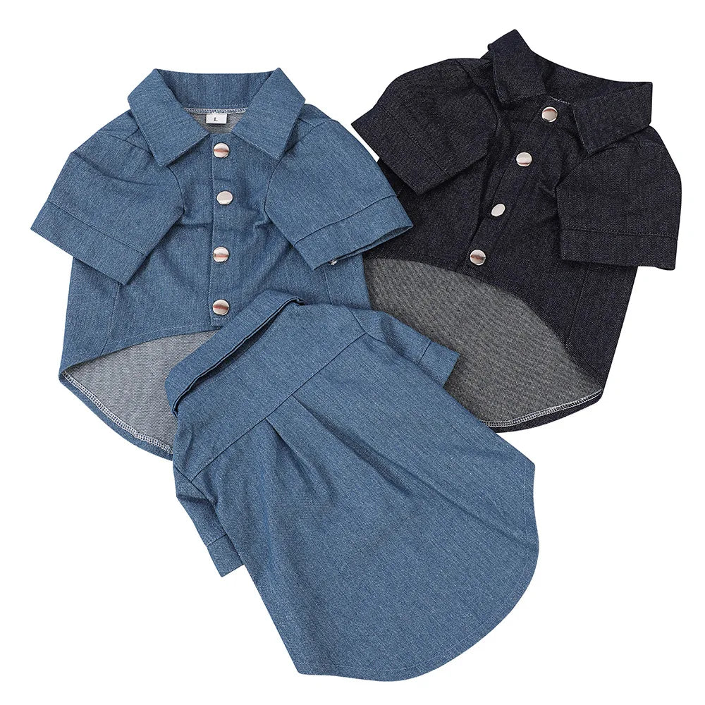 Tanpopo Spring Summer Costume Cats Clothes Stylish Simple Dog Denim Shirt Jacket for Small Medium Sized Pets Cosplay Accessories