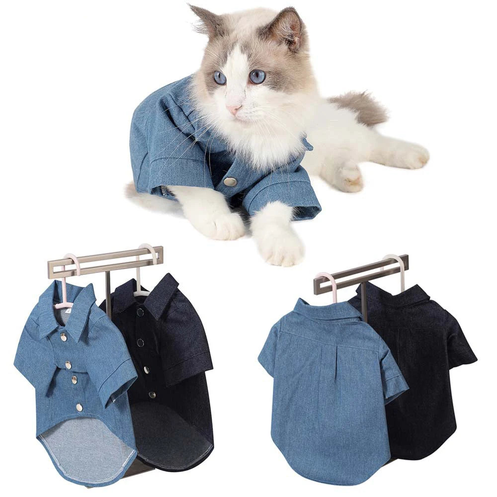 Tanpopo Spring Summer Costume Cats Clothes Stylish Simple Dog Denim Shirt Jacket for Small Medium Sized Pets Cosplay Accessories