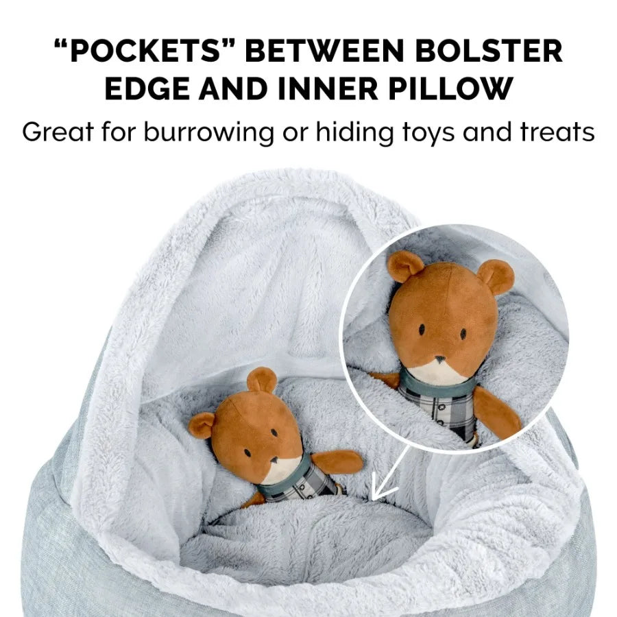 Plush Performance Linen Hooded Donut Pet Bed for Dogs Cats Mist Gray Extra Small 20 Ideal for Cozy Resting Spaces in Living Roo