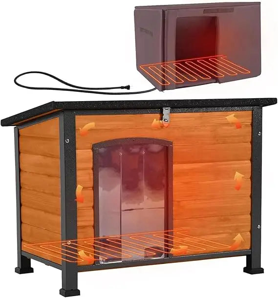 Dog House Outdoor Heated Dog Kennel with Insulated Liner & Heater for Winter Strong Iron Frame Large Dog Cage for Small