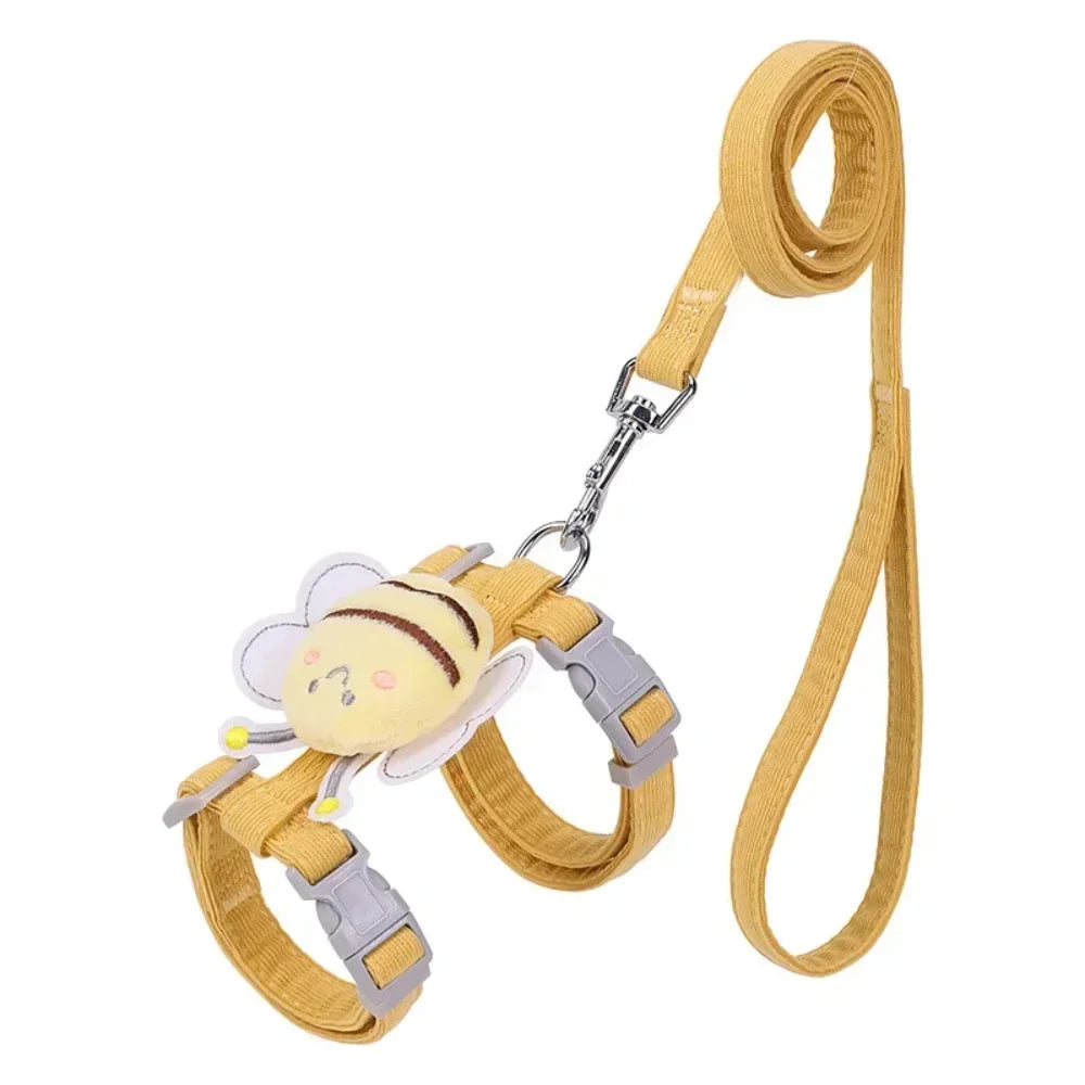 Cat Harness Leash Collar Set Adjustable Cartoon Bee Double Layer Dog Harness  Small Medium Pet Collar Leash Outdoor Walking