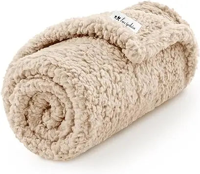 Premium Fleece Dog Puppy Blanket Soft Pet Sherpa Calming Cat Blanket Throw for Small Medium Dog Cat(Beige,30x20 inches)