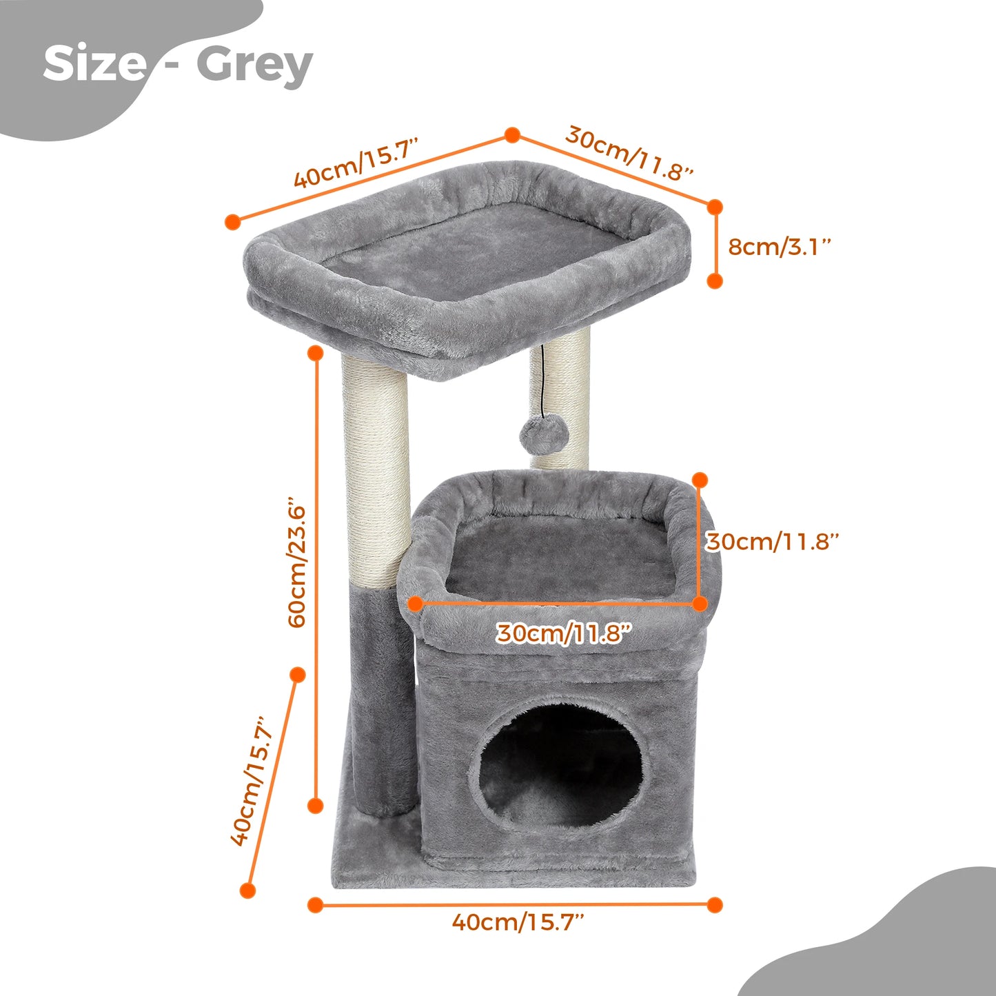 Cat Tree with Natural Sisal Scratching Post,Comfortable Condo,Spacious Top Perch,Cat Accessories,Toy,Cat Tower for Indoor Cats