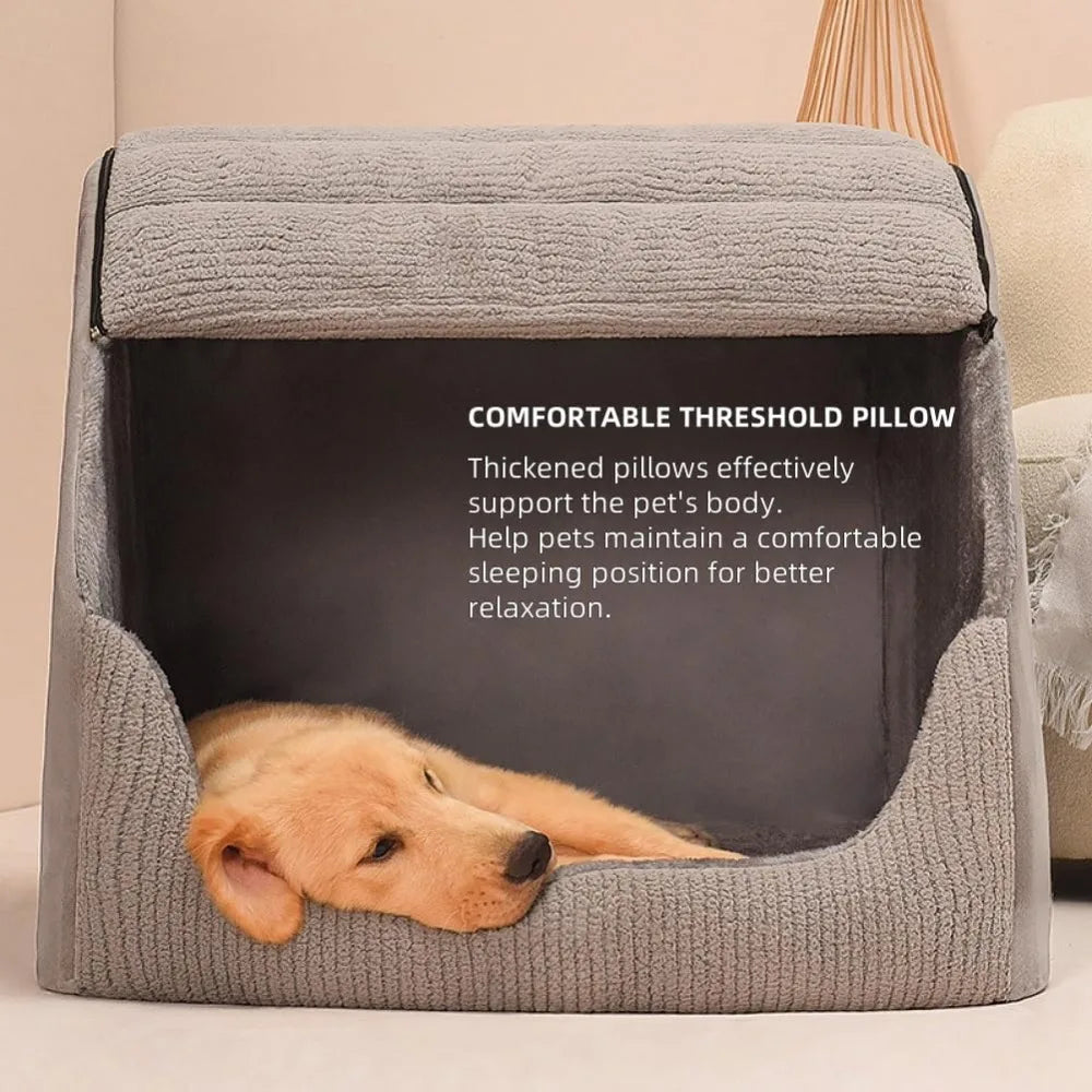 Dog Bed House, Cozy Dog House Indoor, Memory Sponge, Plush Dog Cave Bed Crate Cushion with Non-Slip Bottom