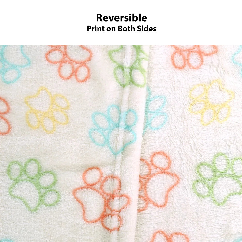 Cozy Plush Throw Blanket 3 Pack Multi-Color Paw Print Soft Machine Washable Pet Blanket Cats Dogs Snuggling Playtime