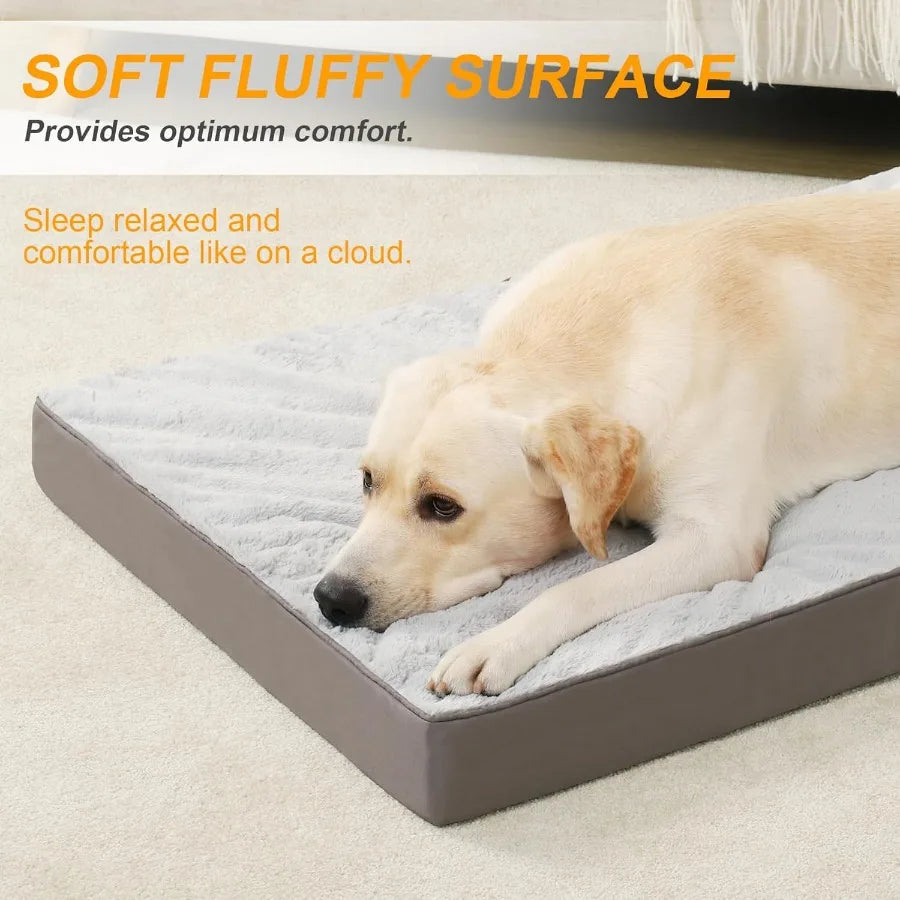 Orthopedic Dog Bed Dog Crate Bed Waterproof for Large Dogs Deluxe Plush Washable Pet Mat with Egg Crate Foam Removable Cover 35