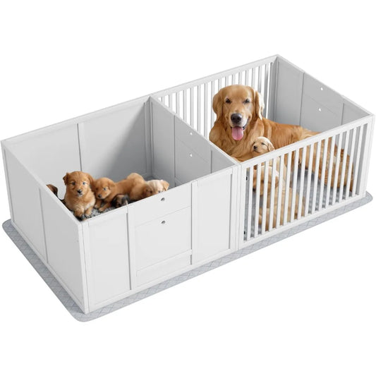 Whelping Box for Dogs, Dog Whelping Box with Waterproof Pee Pad & Adjustable Door for Small, Medium & Large Breed Dogs, 65" x 3