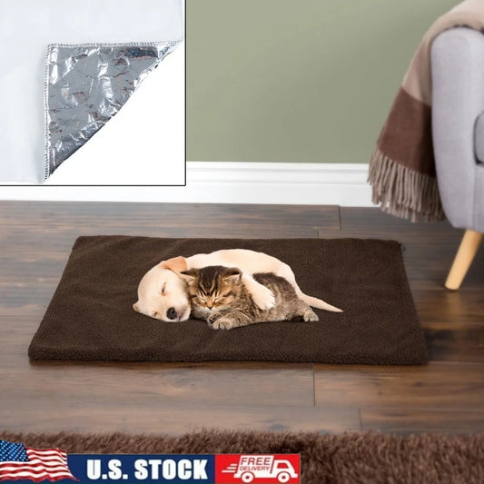 Self-Heating Pet Pad Thermal Dog Cat Mat Soft Washable Sherpa Cover Cozy Insulated Crate Bed Puppy Blanket Indoor Outdoor Use
