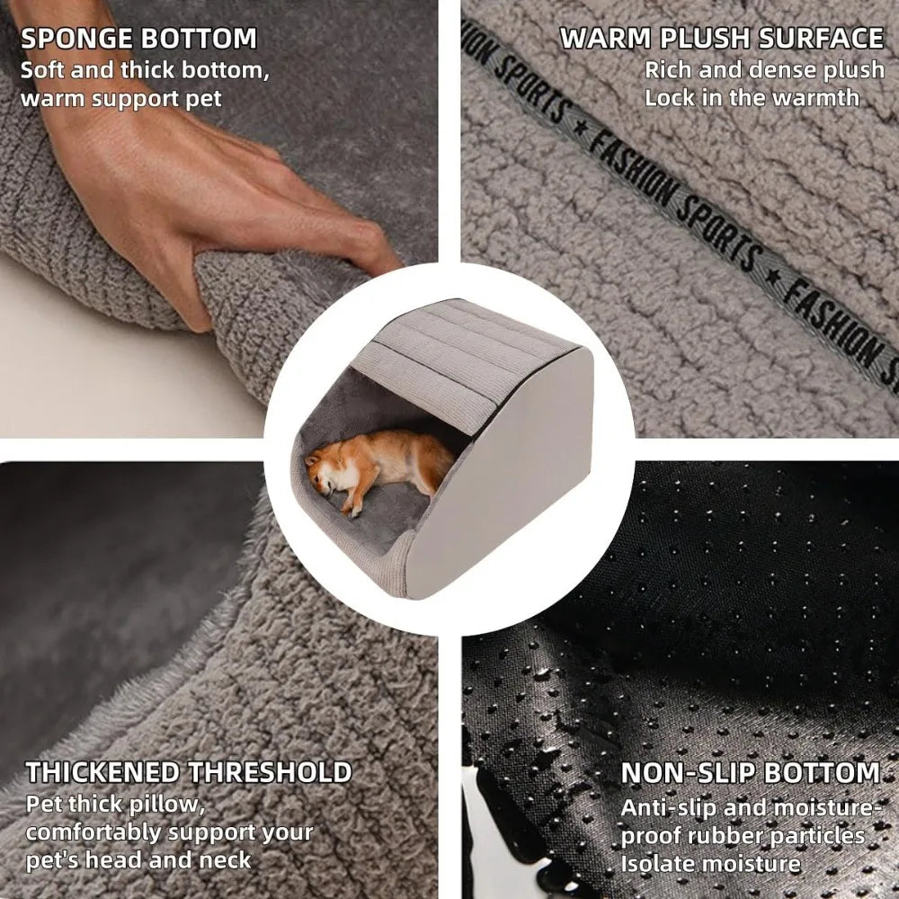 Dog Bed House, Cozy Dog House Indoor, Memory Sponge, Plush Dog Cave Bed Crate Cushion with Non-Slip Bottom