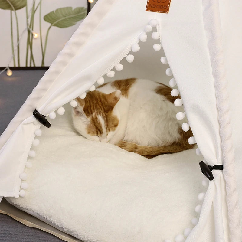 Winter Pet Teepee Tent w/ Dual-Sided Cushion, Warm Plush Side, Anti-Slip Base, Stabilizers, Fully Washable - Ideal for Dogs cats