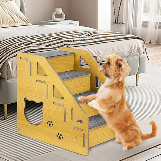 4-Step Wooden Pet Stairs Nonslip Carpeted Cat and Dog Steps Dog Stairs Ramp Sofa Ladder for Dogs and Cats for Bed