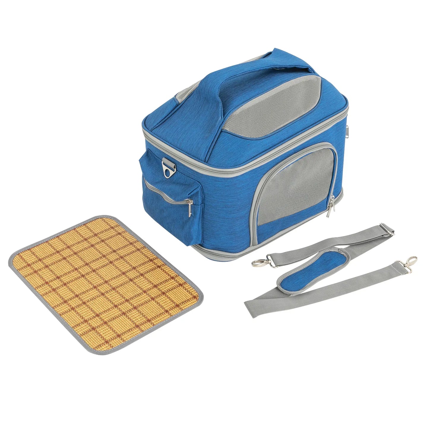 Blue Collapsible Pet Carrier | 600D Oxford Waterproof Travel Bag for Cats, 7kg Capacity, Outdoor Hiking