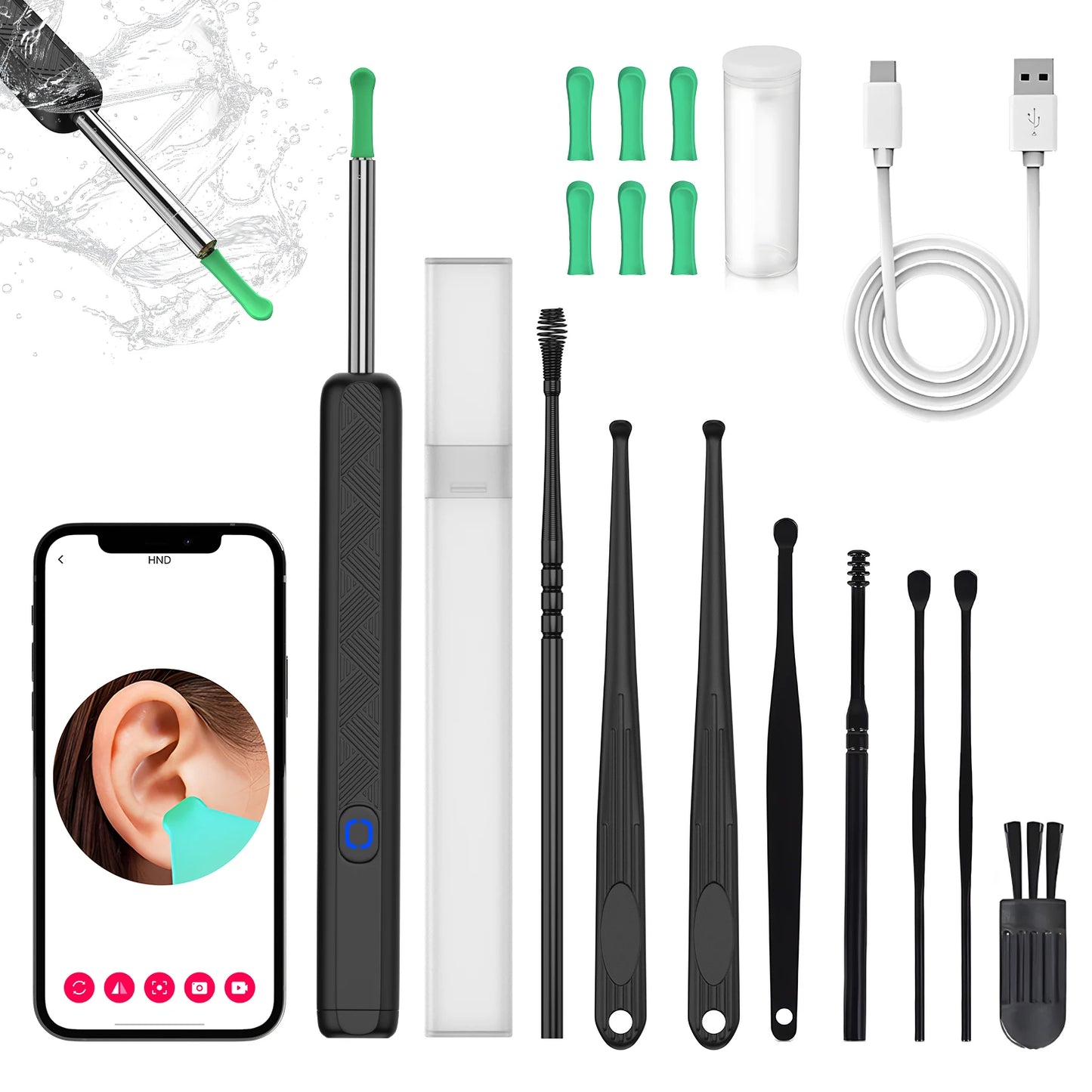 Ear Wax Removal, Ear Cleaner with 1080P Camera Earwax Remover Tool with 8Pcs Ear Canal Tools&6 Soft Ear Spoons for iOS & Android