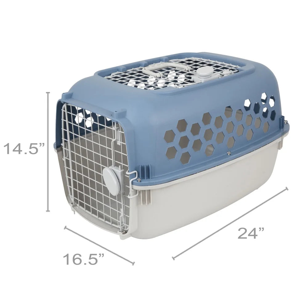 Multicolored 24 Inch Plastic Double Door Dog Cat Kennel Top Opening Portable Heavy Duty Durable Ventilated Carrier Travel
