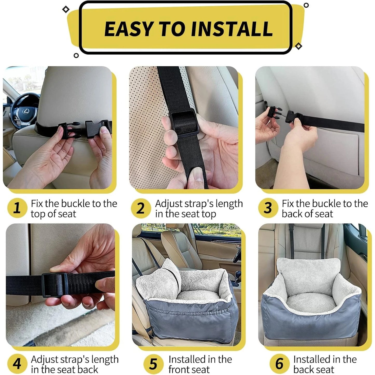 Dog Car Seat for Small Dogs, Washable Soft Dog Booster Seats for Small Pets Under 25 lbs, Portable Dog Carseat Travel Bed