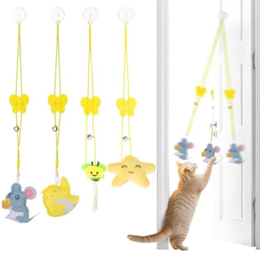 4 Pcs Cat Feather Toys Interactive Cat Toys for Indoor Cats Kitten Teaser Retractable Hanging Interactive Kitten Toys Suitable