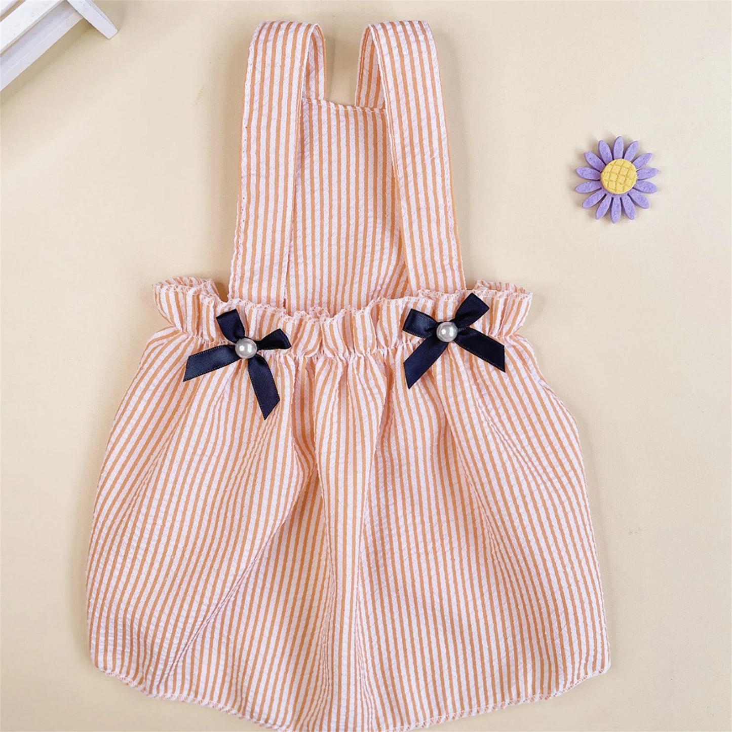 Cute Floral Print Sleeveless Dog Dress with Bowknot Summer Princess Pet Clothes for Puppy and Kittens Fashionable Striped Cat