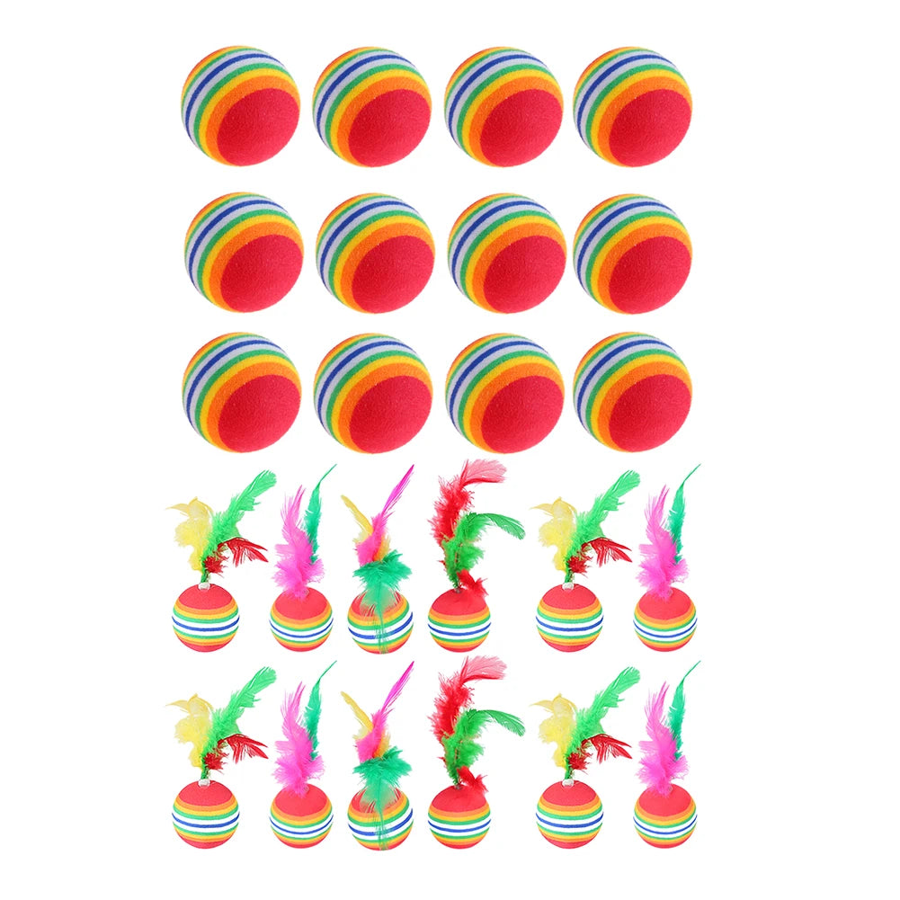 12pcs Kitten Colored Rainbow Toy Balls Lovely Teasing Toy with Feather for Cats